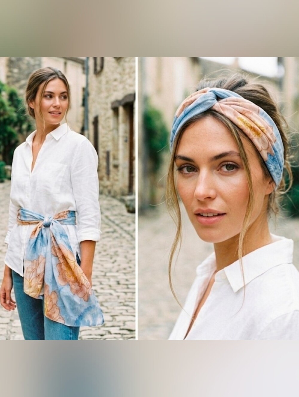 NWT Floral Chiffon Scarf Blue Peach Watercolor Peony Lightweight Shawl 63 × 20 - Picture 7 of 9